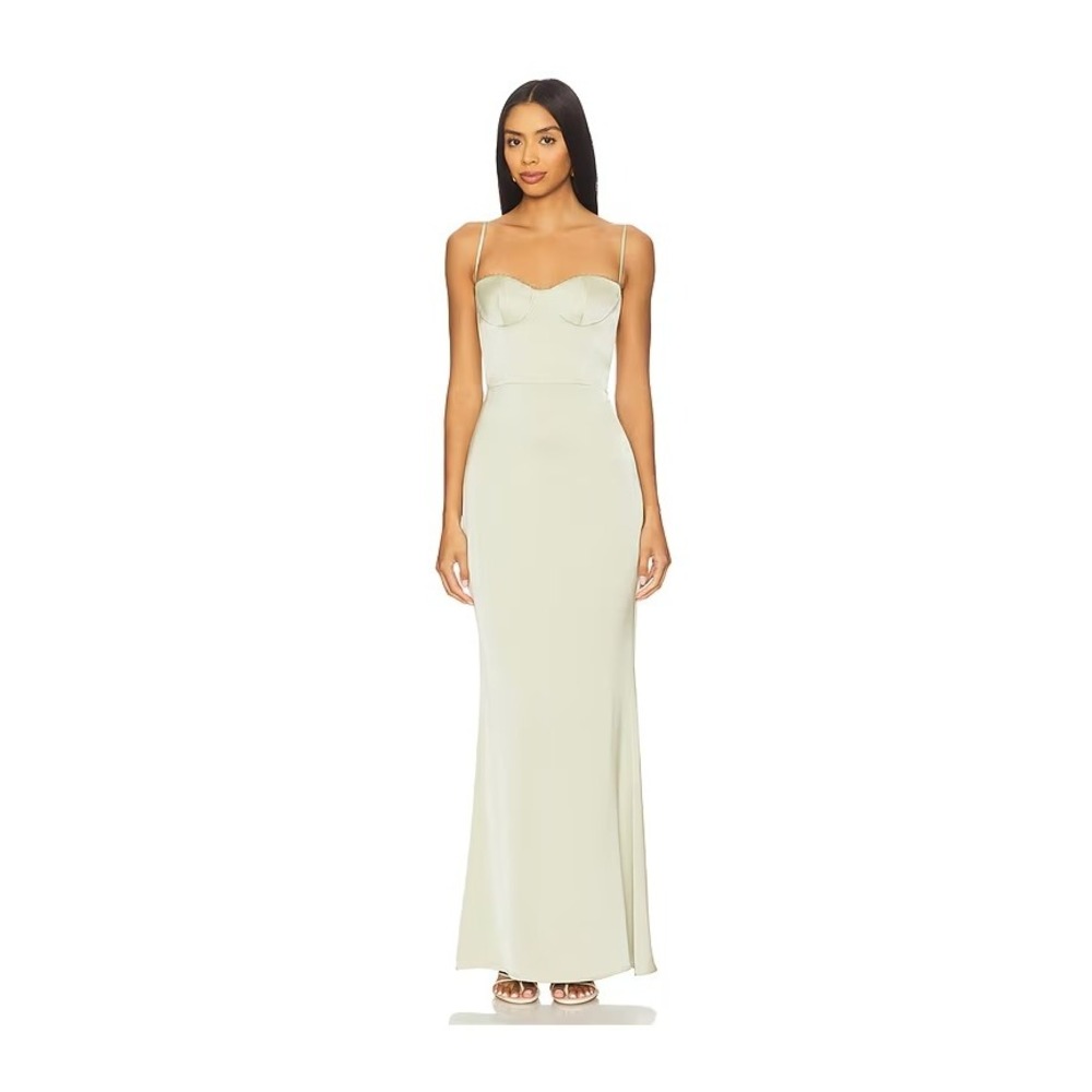 Katie May Los Angeles Secret Agent Gown Sage Green Satin Bustier Maxi Dress XS
